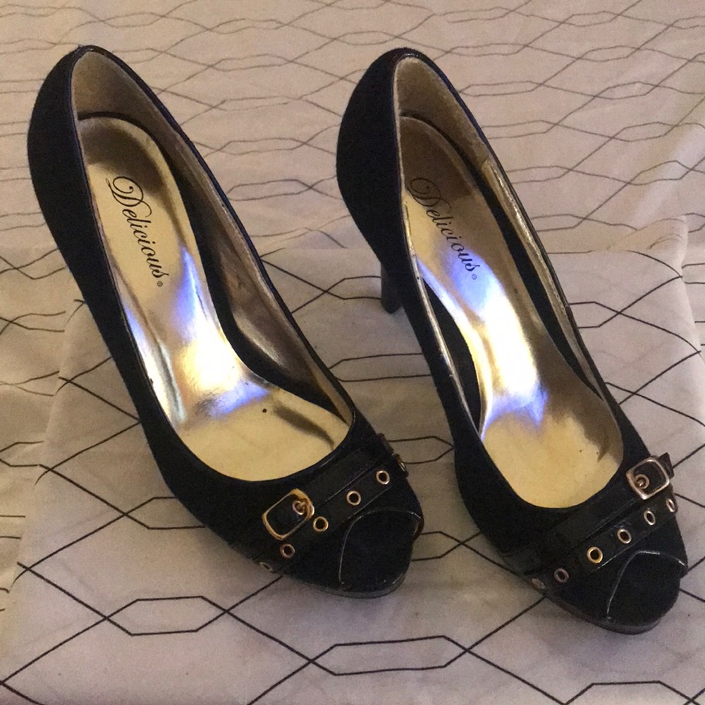 Black and gold high heels